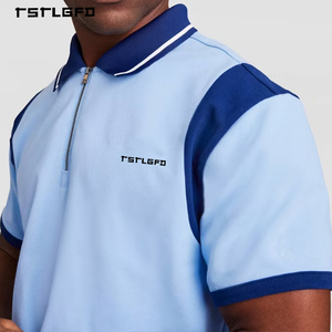 Ensemble polo et short demi-zip avec ourlet côtelé et manches contrastantes, fabriqué sur mesure pour homme, style rétro, pour le tennis et le sport - Product Image 2