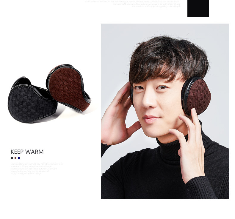 Adjustable Winter Foldable Knitted Ear Muffs for Men and Women Warm Plush Earflap Back Wear N0081