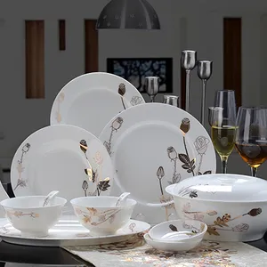 Дешевая цена, оптовая продажа, Свадебный керамический белый обеденный набор, новая тарелка из костяного фарфора, прочная фарфоровая посуда + наборы