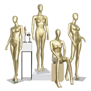 批发豪华优雅人体模型时尚女性假人女性金色全身人体模型精品玻璃纤维服装人体模型