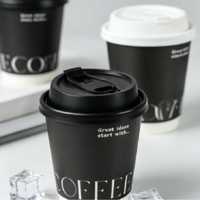 Gobelets en papier noir à double paroi, écologiques, recyclables, compostables, jetables, avec couvercle et logo personnalisé pour les cafés, vente en gros d'usine