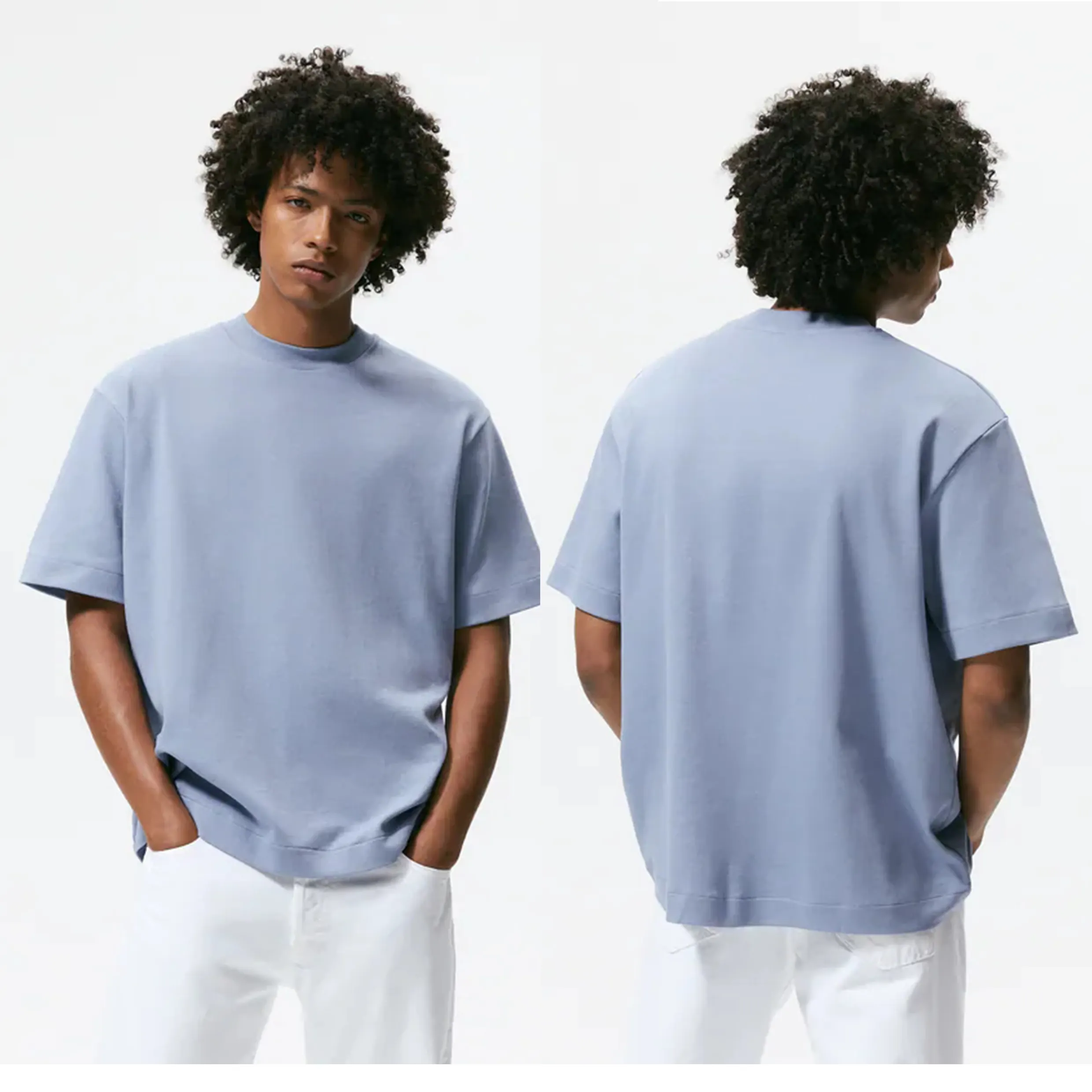 Hommes grande taille épaule tombante 100% coton lourd vêtements de rue luxe plaine haute qualité impression personnalisée à manches courtes t-shirt