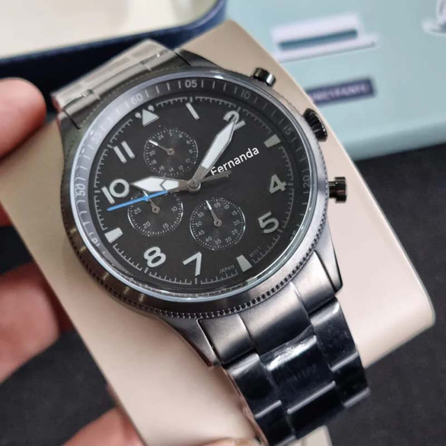FS Retro Pilot Chronograph Sport Fashion 44mm Crystal Dial Eco Leather Strap Men's Stainless Steel Quartz Watch FS5833