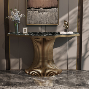 Mesa Consola Clásica <span class=keywords><strong>de</strong></span> Metal Dorado para Sala <span class=keywords><strong>de</strong></span> Estar, Mesa Auxiliar Moderna para <span class=keywords><strong>Pasillo</strong></span>, Mueble <span class=keywords><strong>de</strong></span> Exhibición para el Hogar - Product Image 4