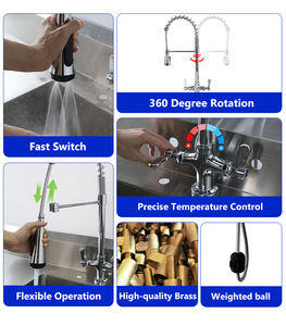 Robinet de cuisine commercial/domestique de haute qualité, classique, pour hôtel, à montage sur plan, avec <span class=keywords><strong>douchette</strong></span> de pré-<span class=keywords><strong>évier</strong></span> extractible/abattable - Product Image 3