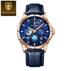 Montre pour homme POEDAGAR 916, montre de sport de luxe, étanche, en cuir véritable, à quartz, montre-bracelet lumineuse pour homme - Product Image 4