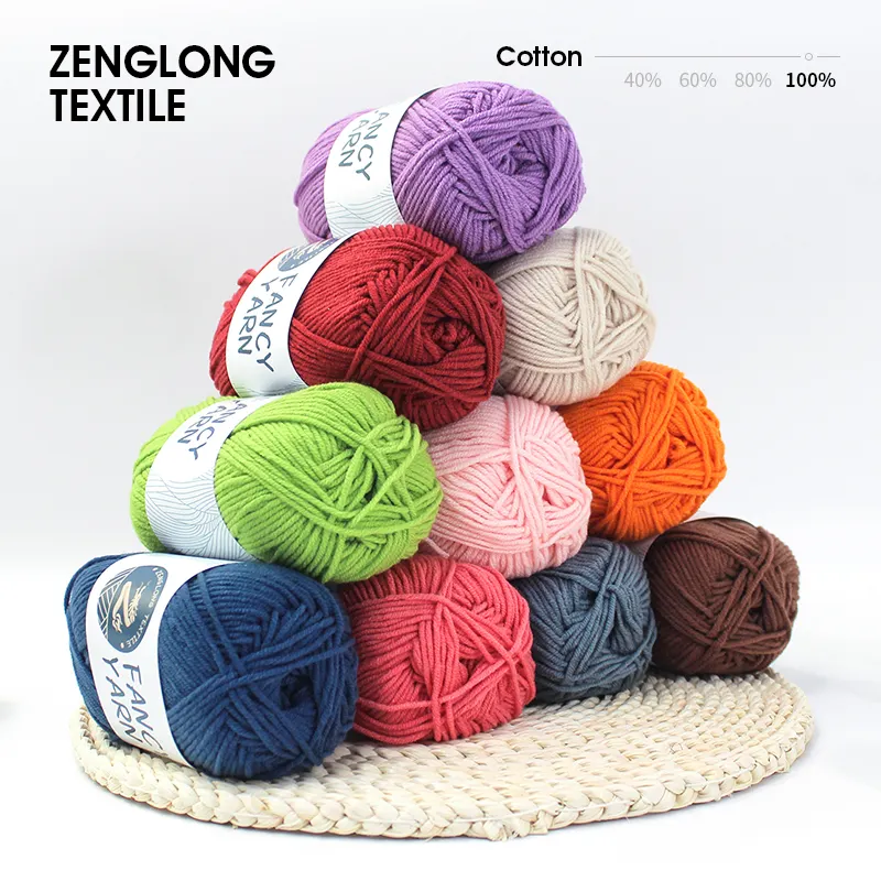 Zenglong fio de malha 4ply 50g 62 cores, 100% algodão 4 cores