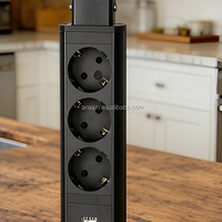 Stopkontak Meja Tembaga Pop Up 250V 16A dengan 3 Stopkontak Schuko, USB-A & USB-C PD 20W, Stopkontak Daya Retraktil