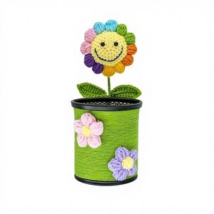 Portaplumas de girasol de ganchillo con cara sonriente, hecho a mano, en maceta, regalo para el Día del Maestro, graduación, inauguración de casa, fiestas y reuniones - Product Image 5