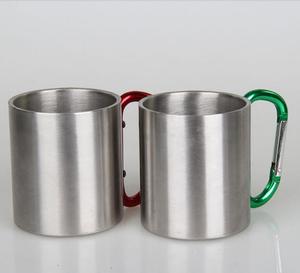 200ML 300ML Camping en plein air <span class=keywords><strong>mousqueton</strong></span> poignée <span class=keywords><strong>Double</strong></span> paroi en acier inoxydable tasse à eau pour voyage Portable - Product Image 6