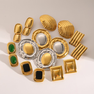Geometric <b>Stud</b> Earrings Stainless Steel Exaggerated Retro Luxury Party Jewelry Gold <b>Silver</b> Tone - Product Image 3