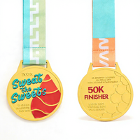 Médaille de finisseur personnalisée en alliage de zinc 50K pour la course à pied longue distance, la sensibilisation au diabète et les défis sportifs