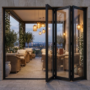 Porte pliante à rupture de pont thermique en aluminium, cadre noir, pour extérieur et jardin, porte accordéon en verre - Product Image 2
