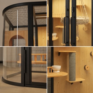 Villa de Lujo para Gatos de Interior con Estructura de Madera Maciza y Hierro, Moderna, con Poste Rascador para Hogares con Múltiples Gatos - Product Image 4