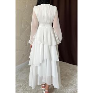 Robe de soirée blanche en gros avec détail de taille complexe - Product Image 3
