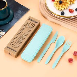 Custom Logo Durable High Quality Portable Wheat Straw Cutlery <b>Set</b> Reusable Travel <b>Lunch</b> Utensils for Student Welcome Kits - Product Image 4