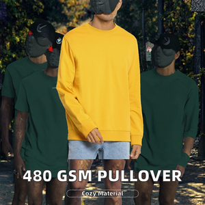 Sweat-shirt unisexe 480 g/m² pour homme, personnalisable OEM, col rond, polaire, uni, teint, imperméable, décontracté, en gros - Product Image 2