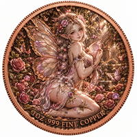 Pièce commémorative en cuivre fin 999 de 1 once avec relief 3D, motif Fée des roses, Jardin fleuri, Ailes de papillon, colorée, objet de collection, souvenir, cadeau de présentation
