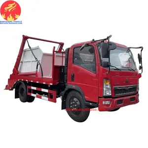 中国卡车豪沃6000升摆臂跳跃装载机垃圾车，带垃圾箱出售