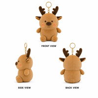 Porte-clés en peluche renne marron mignon, doux et moelleux, breloque de sac avec anneau doré, porte-clés personnalisé, fabricant OEM ODM de cadeaux