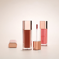 Tube de gloss carré or rose, rouge à lèvres liquide nude brun, haute brillance, longue tenue, emballage cosmétique personnalisé OEM, marque privée