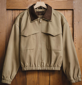 <span class=keywords><strong>Veste</strong></span> de travail rétro en <span class=keywords><strong>velours</strong></span> côtelé pour <span class=keywords><strong>femme</strong></span>, style ferme, couleur <span class=keywords><strong>kaki</strong></span>, coupe cintrée à la taille avec col contrastant, vêtement d'extérieur printemps - Product Image 1