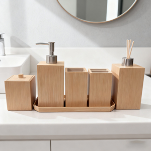 Khách sạn phụ kiện phòng tắm Set vuông nhựa xà phòng khay Khay gỗ hạt hiệu ứng thơm chai bông container - Product Image 1