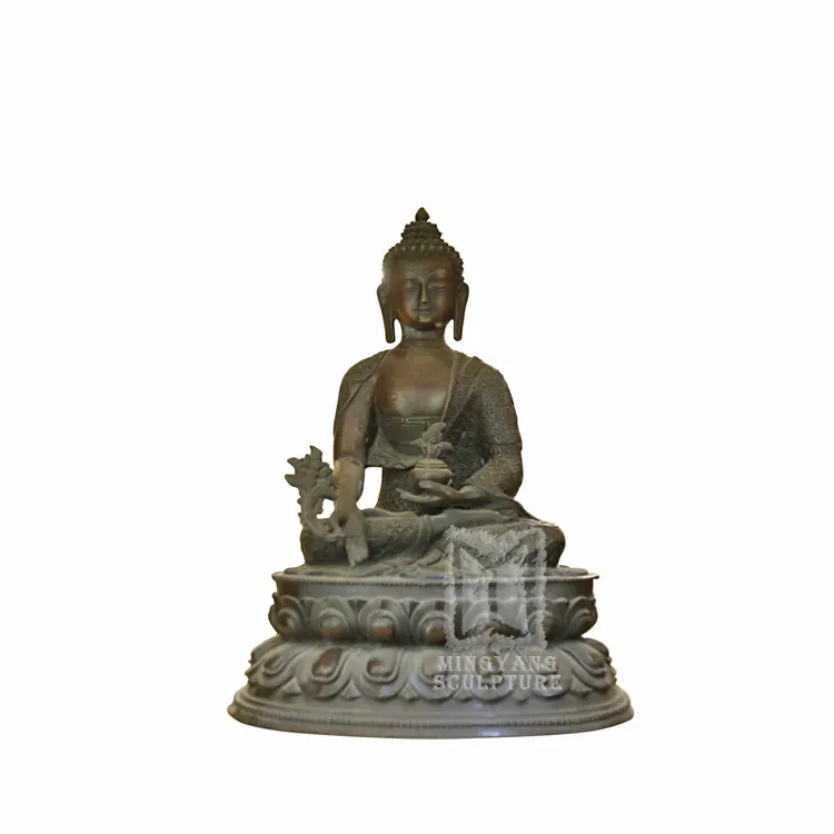 Estatua de Buda de Medicina de bronce, escultura de cobre de Buda sentado religioso, indio antiguo, artesanal, ornamento, venta al por mayor