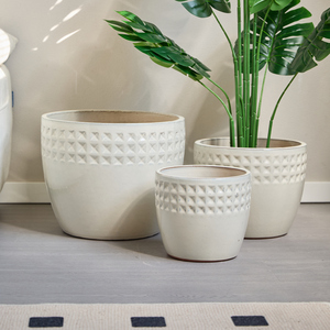 <b>Ceramic</b> <b>Flower</b> <b>Pot</b> Set Of 3 15 12 9 Inch White Diamond Pattern <b>For</b> Indoor Outdoor Use - Product Image 2