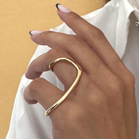 Bague double asymétrique en métal style punk, ligne irrégulière, ajustable, design sculptural