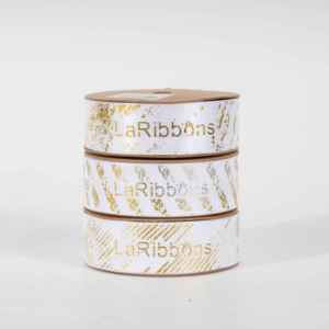 Custom Gold Foil Printed Grosgrain <b>Ribbon</b> Shrink Resistant Single Face Polyester <b>Ribbon</b> for Gift Wrapping Wedding Decoration DIY - Product Image 1