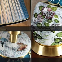 Lampe de table élégante en céramique avec motif de fleurs vertes et abat-jour de bureau champignons