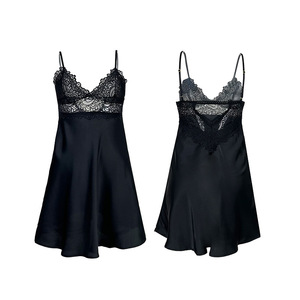 <span class=keywords><strong>Camicia</strong></span> <span class=keywords><strong>da</strong></span> <span class=keywords><strong>Notte</strong></span> Babydoll in Raso con Inserti in Pizzo, Sottoveste Senza Schienale con Spalline Sottili, Abito Sexy Lingerie per Dormire - Product Image 5