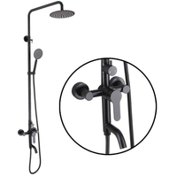 Ensemble de douche sur pied contemporain en acier inoxydable 304, 3 fonctions, avec robinet de douche chromé à poignée unique et pommeau de douche pluie poli