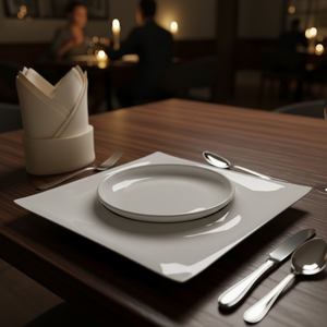 Piatto Quadrato con Motivo Solare e Alto Rapporto di Aspetto, Stoviglie in Ceramica Bianca per Ristoranti, Banchetti e Servizi di Catering - Product Image 2