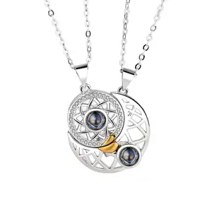 Mode Offre Spéciale Zircon Soleil Lune Projection Collier Personnalisé Couple Romantique Clavicule Collier Pour hommes Femmes