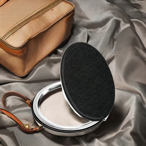 Espejo compacto con purpurina de cuero Pu redondo negro a la moda, espejos de bolsillo de viaje, espejo de maquillaje cosmético de mano - Product Image 1