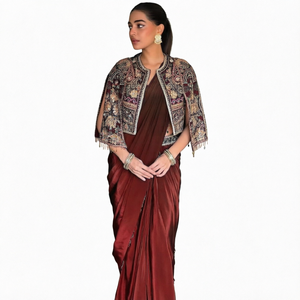 Sari Lehenga en soie Chinon avec broderie au fil Zari, dentelle fantaisie et chemisier entièrement cousu, vente en gros par Royal Exports - Product Image 1