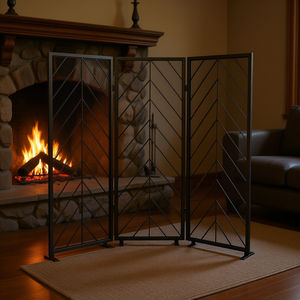 Paravientos Metálico Plegable de 3 Paneles para Chimenea, con Recubrimiento de Polvo Bronce, Diseño Moderno, Forma Rectangular, para Conjuntos de Chimenea - Product Image 2