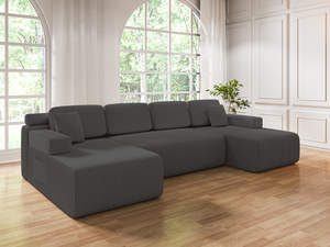 تصميم جديد لأريكة مضغوطة على شكل حرف L، أريكة سرير مضغوطة من قماش الكوردروي - Product Image 3