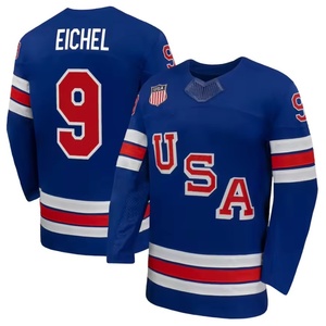 Camiseta de Hockey de EE. UU. para Hombre, Blanca, Azul Rey, Roja, Número 9 Eichel, en Relieve, de Poliéster, Manga Larga, Ropa Deportiva del Equipo de Hockey sobre Hielo de EE. UU. - Product Image 2