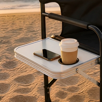 Chaise de Réalisateur Pliante Robuste Moderne avec Siège en Toile et Cadre Métallique, Chaise de Camping pour Parc et Plage avec Table Latérale