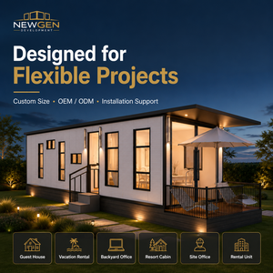 บ้านสำเร็จรูปทรงสี่เหลี่ยมผืนผ้า แผงแซนวิชทันสมัยจาก NEWGEN DEVELOPMENT ติดตั้งง่าย พื้นที่ใช้สอยกลางแจ้ง - Product Image 2