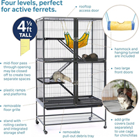 Grande cage à 2 niveaux pour cochon d'Inde et furet avec rampe, plateforme, hamac, plateau amovible et support à roulettes pour chinchilla