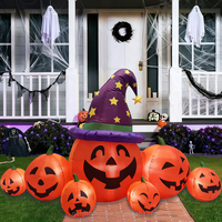 Decoración Inflable de Halloween Personalizada de 8 Pies, Impermeable, con 7 Piezas, Sombrero de Mago Calabaza, Luces LED, para Exteriores, Jardín, Hotel, Césped, Fiesta