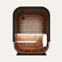 Hachillspa Massivholz Thermo wood Outdoor Cube Sauna 1-2 Personen 2 Level Bänke LED-Leuchten Traditionelle schwarze Glastür Premium