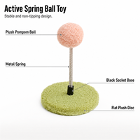 Jouet interactif en bois pour chat avec boule à ressort et base ronde respectueuse des griffes, idéal pour chats d'intérieur, vente en gros OEM/ODM