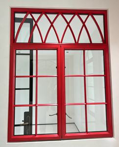 Ventana Abatible de Hierro Forjado Rojo Estilo Francés con Parte Superior Arqueada, Personalizable para Uso Comercial y Residencial - Product Image 1
