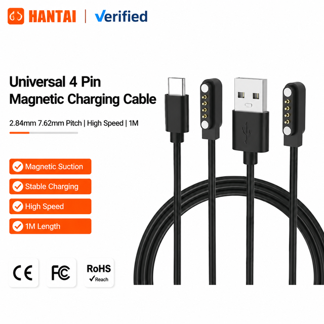 Reinforced 4 Pin Magnetic Charging Cable for Smart Watch 4.0Mm High Speed Charging Compatible With Most Wearables 60Cm White