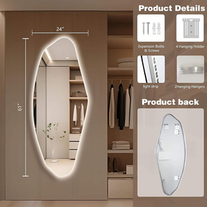Miroir de salle de bain LED pleine longueur, mural, moderne, sans cadre, avec interrupteur tactile et fonction anti-buée, personnalisable pour salon - Product Image 1
